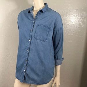 H&M Divided Red women's chambray shirt.